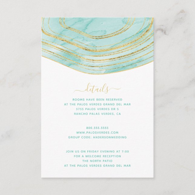 Agate Aqua Blue Watercolor Details Enclosure Card (Front)
