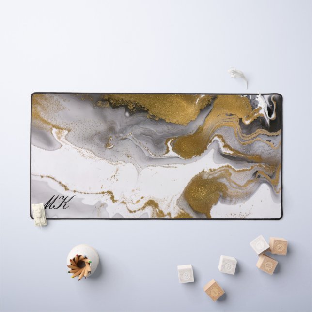 Agate Black and Gold Marble Custom Name Letter  Desk Mat (Kids Table)