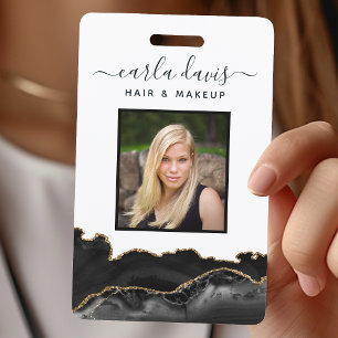 Agate Black And Gold Marble Salon ID ID Badge