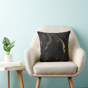 Agate Black and Gold Marble Swirl Cushion