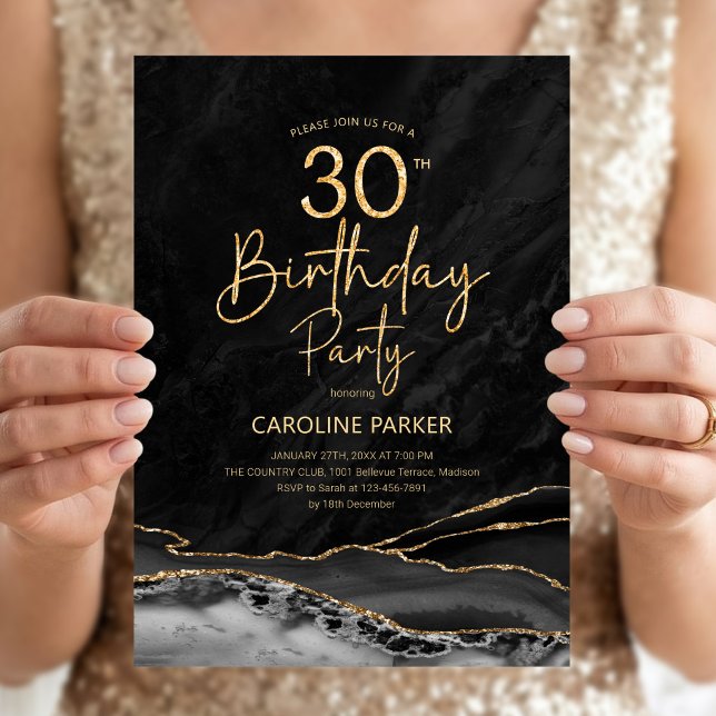 Agate Black Gold 30th Birthday Invitation (Creator Uploaded)