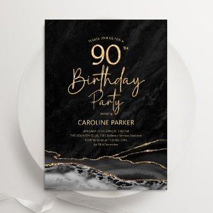 Agate Black Gold 90th Birthday Invitation