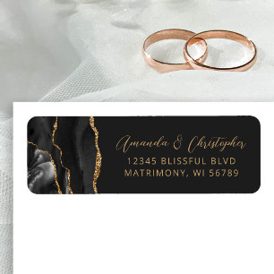 Agate Black Gold Dark Wedding Return Address Label
