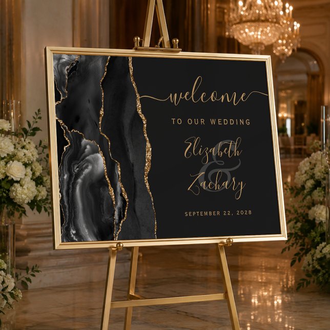 Agate Black Gold Script Dark Wedding Welcome Poster (Creator Uploaded)