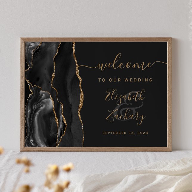 Agate Black Gold Script Dark Wedding Welcome Poster (Creator Uploaded)