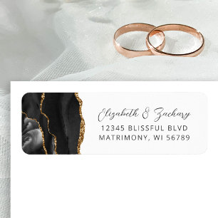 Agate Black Gold Wedding Return Address Label
