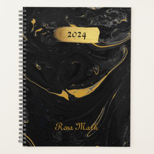 Agate Black Marble Swirl Customised Planner