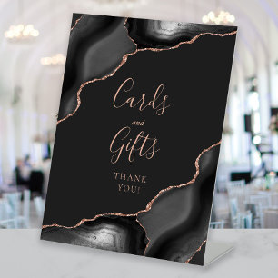 Agate Black Rose Gold Dark Wedding Cards and Gifts Pedestal Sign
