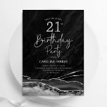 Agate Black Silver 21st Birthday Invitation<br><div class="desc">Black and silver agate 21st birthday party invitation. Elegant modern design featuring watercolor agate marble geode background,  faux glitter silver and typography script font. Trendy invite card perfect for a stylish women's bday celebration. Printed Zazzle invitations or instant download digital printable template.</div>