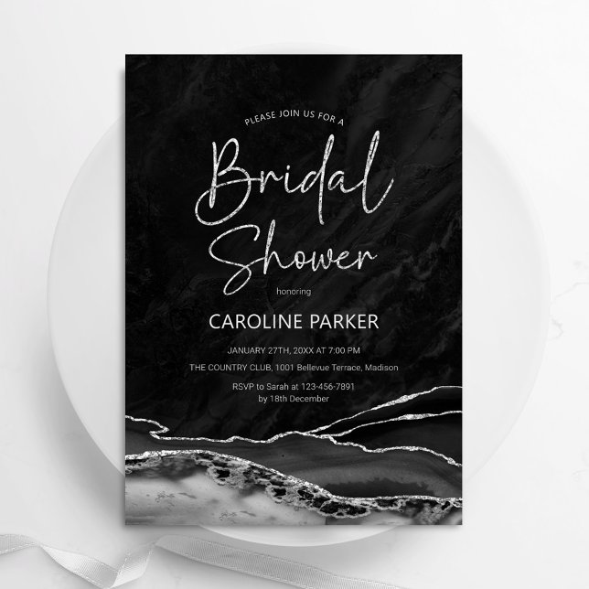 Agate Black Silver Bridal Shower Invitation (Creator Uploaded)