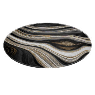 Agate Black White And Gold fluid marble Cutting Board