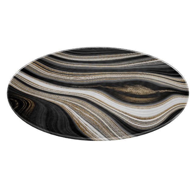Agate Black White And Gold fluid marble Cutting Board (Corner)
