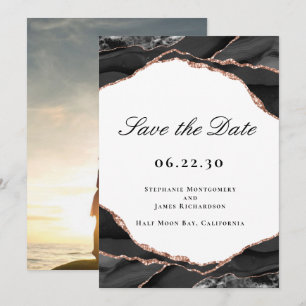 Agate Black White Rose Gold Foil Wedding Photo Save The Date