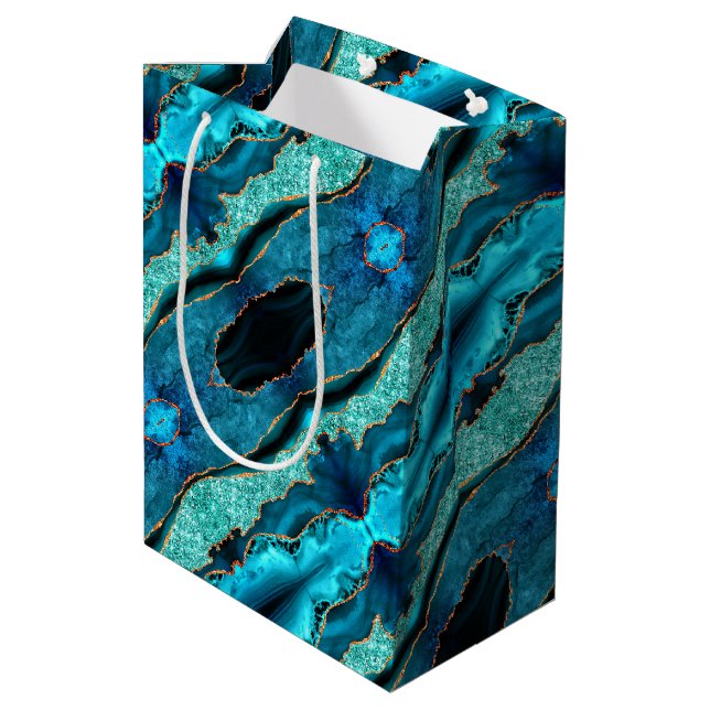 Agate Blue Gold Glitter Gift Bag (Back Angled)