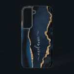 Agate Blue Gold Glitter Marble Custom Your Name Samsung Galaxy Case<br><div class="desc">Samsung Galaxy Cases or iPhone Cases with Monogram Name Agate Navy Blue Gold Gemstone Marble Geode Glitter Sparkle Personalised Birthday - Anniversary or Wedding Gift / Suppliest - Add Your Letter / Name - Text or Remove - Make Your Special Gift - Resize and move or remove and add text...</div>