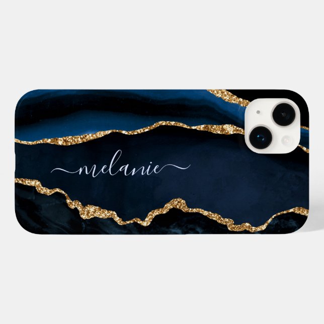 Agate Blue Gold Glitter Marble Gemstone Your Name Case-Mate iPhone Case (Back (Horizontal))