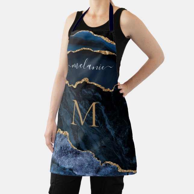 Agate Blue Gold Marble Apron Gift Your Name Letter (Insitu)