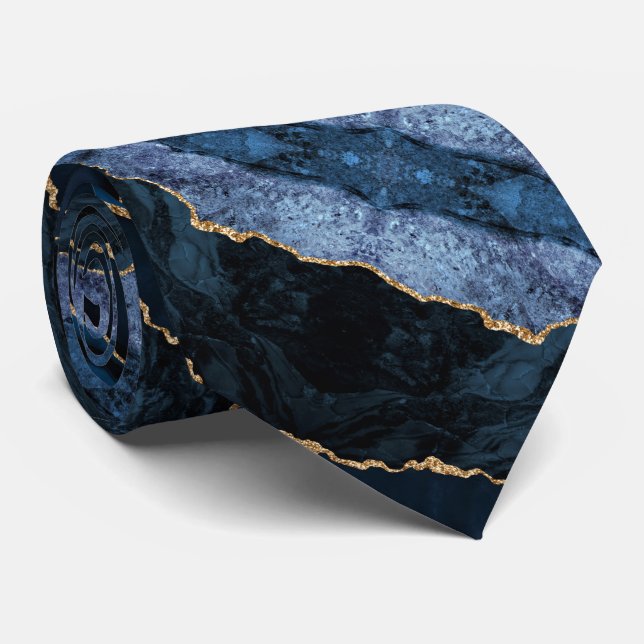 Agate Blue Gold Marble Elegant Neck Tie Gift (Rolled)