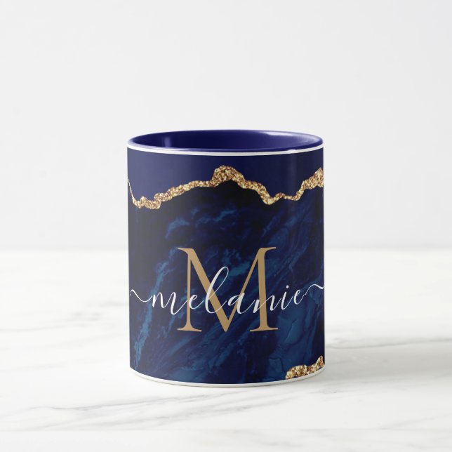Agate Blue Gold Your Name Letter Mug Gift (Center)