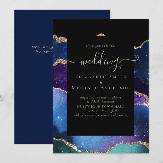 AGATE Blue Purple Gold Wedding Budget (Front/Back)