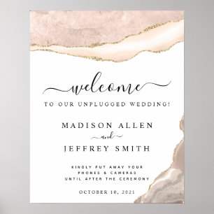 Agate Blush & Gold Unplugged Wedding Welcome Poster