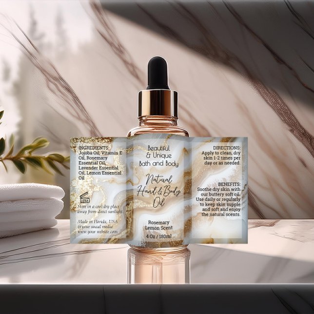 Agate Bottle Label 4oz or Oil Dropper Product (gold label)