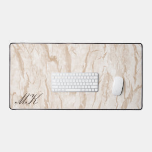 Agate Brown Cream Marble Custom Name Letter  Desk Mat