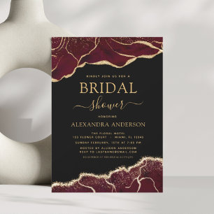 Agate Burgundy Bridal Shower Gold Invitation