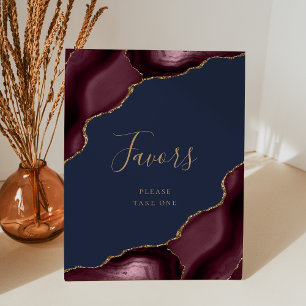 Agate Burgundy Gold Navy Blue Wedding Favours Pedestal Sign