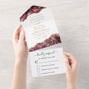 Agate Burgundy Gold Wedding Elegant Modern  All In All In One Invitation
