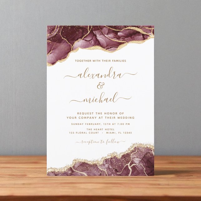 Agate Burgundy Gold Wedding Invitation (Creator Uploaded)