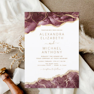 Agate Burgundy Gold Wedding Invitation