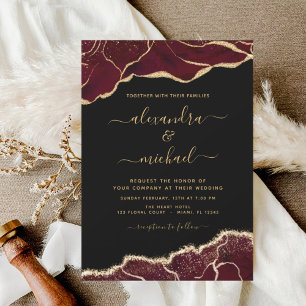 Agate Burgundy Gold Wedding Invitation