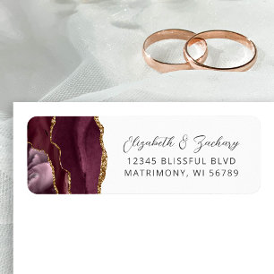 Agate Burgundy Gold Wedding Return Address Label