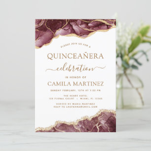 Agate Burgundy Quinceañera Gold 15th Birthday Invi Invitation