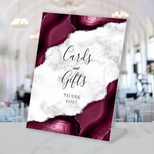 Agate Burgundy Silver Marble Wedding Cards & Gifts Pedestal Sign