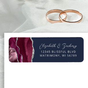 Agate Burgundy Silver Navy Wedding Return Address Label