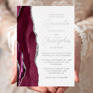 Agate Burgundy Silver Script Wedding