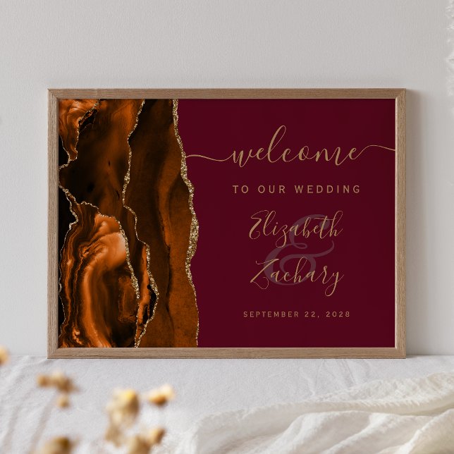 Agate Burnt Orange Gold Burgundy Wedding Welcome Poster (Creator Uploaded)