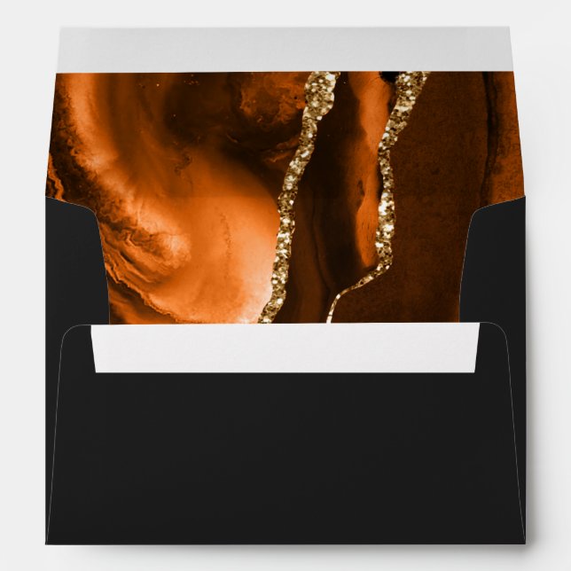 Agate Burnt Orange Gold Dark Script Wedding Envelope (Back (Bottom))