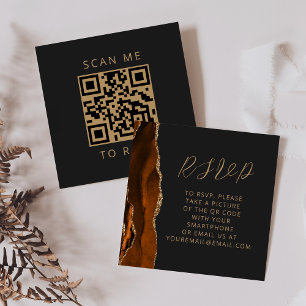 Agate Burnt Orange Gold Dark Wedding QR Code RSVP Enclosure Card
