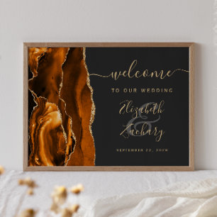 Agate Burnt Orange Gold Dark Wedding Welcome Poster