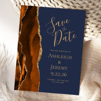 Agate Burnt Orange Gold Navy Blue Save the Date