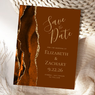 Agate Burnt Orange Gold Nutmeg Brown Save the Date Announcement Postcard