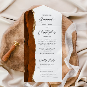 Agate Burnt Orange Gold Script All In One Invitation