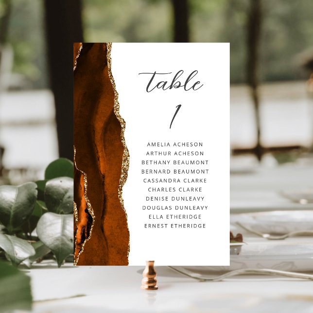Agate Burnt Orange Gold Script Wedding Table Number (Creator Uploaded)