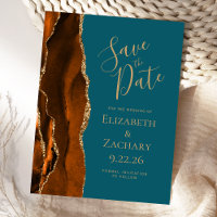 Agate Burnt Orange Gold Teal Save the Date