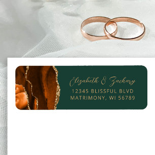 Agate Burnt Orange Green Wedding Return Address Label