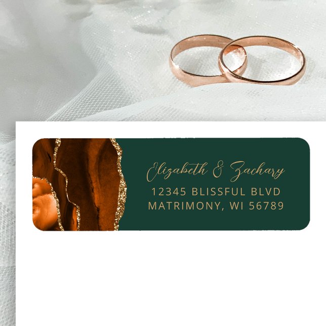 Agate Burnt Orange Green Wedding Return Address Label (Creator Uploaded)