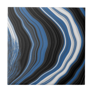 Agate effect, black, white and blue ceramic tile